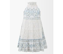 Mosaic-print Embroidered Cotton Dress
