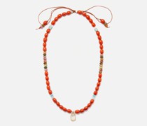 Moonstone, Tourmaline, Coral & 14kt Gold Necklace