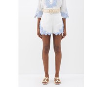 Raie Raffia-belt Floral-lace Linen Shorts