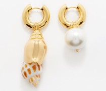 Mismatched Shell & Faux-pearl Gold-plated Earrings