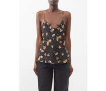 Daffodil & Lily-print Rouleau-strap Silk Cami Top