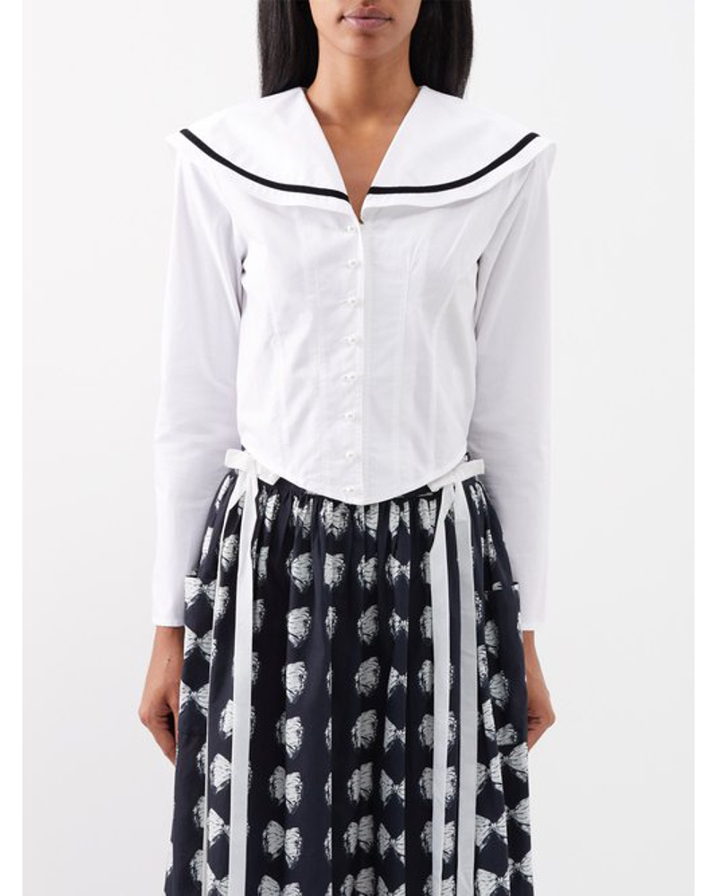 BATSHEVA Damen Skipped Ribbon Trimmed-collar Cotton-poplin Shirt