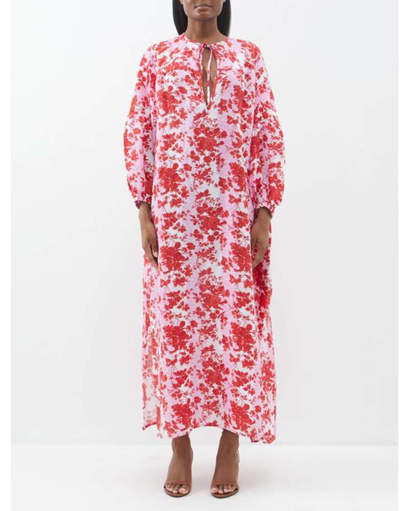 BY WALID Damen Rose Floral-print Linen Tunic Dress