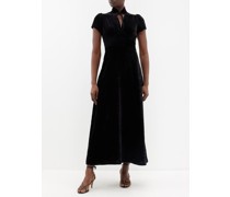The Jacquetta Stand-collar Velvet Maxi Dress