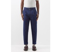 Hugo Pleated Garment-dyed Cotton Suit Trousers