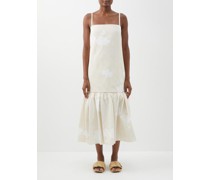 Floral Gathered Flounce-hem Organic-cotton Dress
