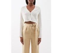 Barqas Cropped Crocheted Organic-linen Cardigan