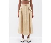 Karut Belted Organic-linen Midi Skirt