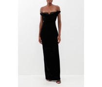 Off-the-shoulder Layered Velvet Gown
