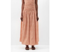 Shirred Floral-print Organic Cotton-poplin Skirt