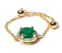 May Diamond, Emerald & 14kt Gold Chain Ring