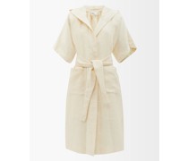 Belted Honeycomb-linen Hooded Robe