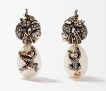 Monkey And Mammoth-egg Diamond & Silver Earrings