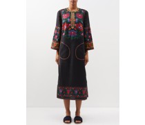 Tender Floral-jacquard Linen Dress