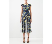 Floral-print Pleated-chiffon Midi Dress