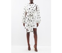 Polka-dot Open-sleeve Plissé Mini Dress