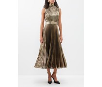 Crystal-embellished Silk-blend Plissé Midi Dress
