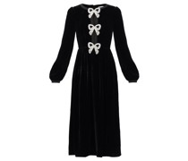 Camille Crystal-bow Velvet Midi Dress