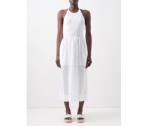 Soleil Cutout Shirred-cotton Midi Dress