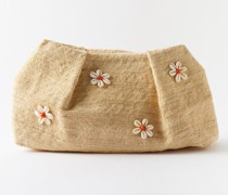 Medium Shell-embellished Sisal Clutch Bag