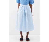 Yulia Smocked Cotton-poplin Midi Skirt
