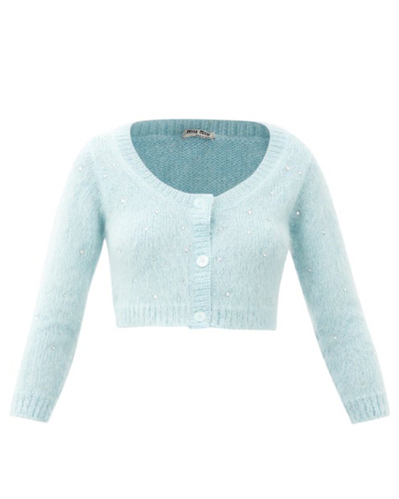 Miu Miu Damen Crystal-embellished Cropped Mohair-blend Cardigan