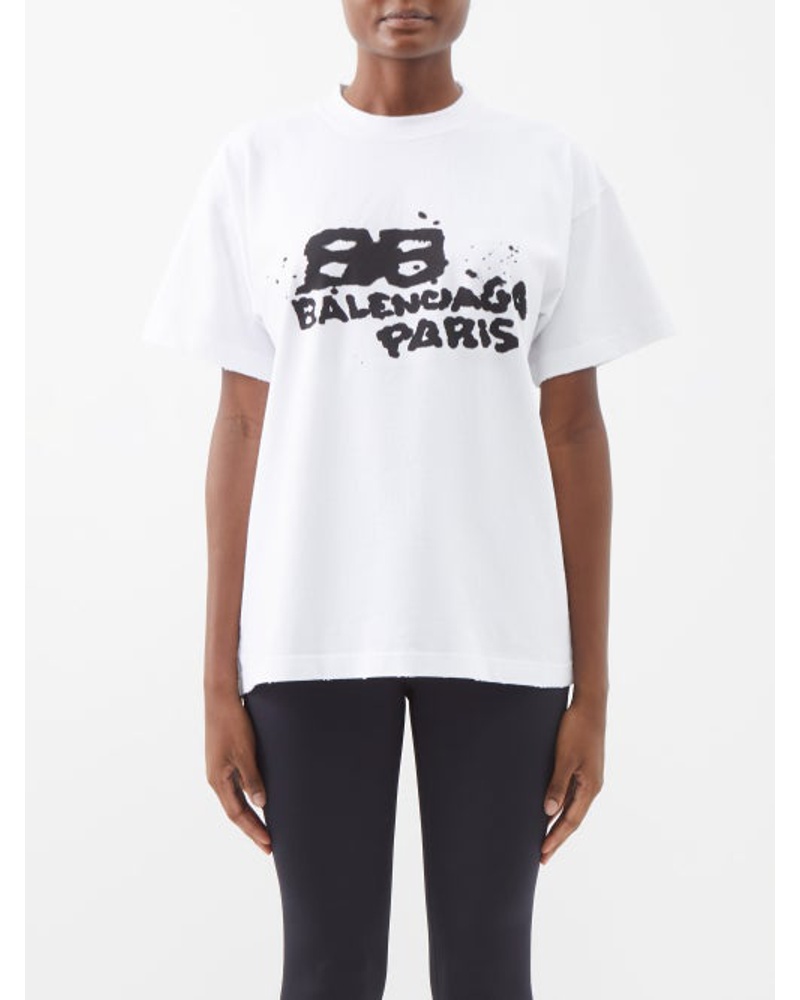 Balenciaga Damen Bb-logo Distressed Cotton-jersey T-shirt