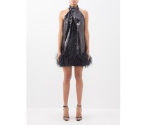 Cynthia Feather-trim Halterneck Mini Dress