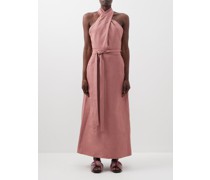 Cross-front Silk-blend Halter Dress