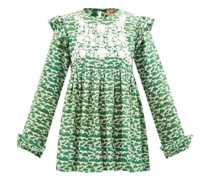 Nora Ruffled Mushroom-print Linen Blouse
