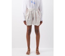 Kenya Pleated Geometric-print Cotton-lawn Shorts