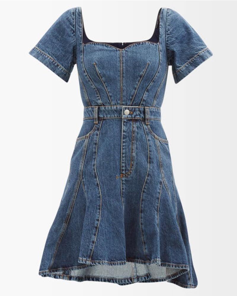 Alexander McQueen Damen Sweetheart-neck Cotton-denim Mini Dress