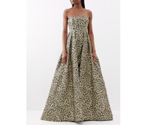 Leopard-jacquard Cloqué Strapless Gown