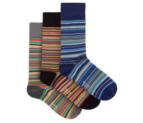Pack Of Three Signature Stripe Cotton-blend Socks
