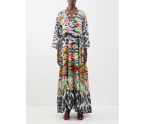 Robe longue en soie Ikat à motif patchwork vintage