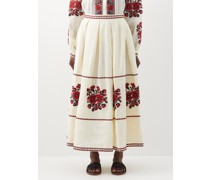 Kristinka Embroidered-linen Midi Skirt