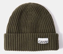 Logo-patch Ribbed-knit Beanie