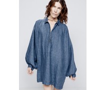 Robe oversize en denim de lin à smocks