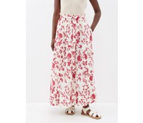 Irina Floral-print Linen-blend Crepe Midi Skirt