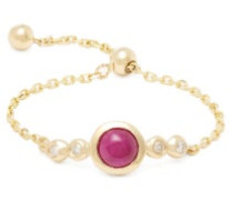 July Diamond, Ruby & Gold Chain Ring