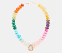 Diamond, Opal, Quartz & 14kt Gold Necklace