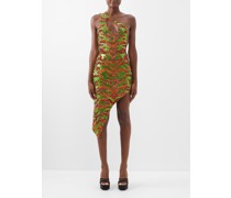 Tiger-striped Asymmetric Sequinned Mini Dress