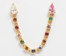 Double Loop Diamond, Sapphire & 18kt Gold Earring