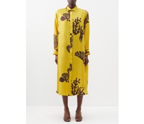 Allegra Coral-print Silk Shirt Dress
