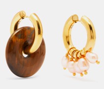 Mismatched Tiger's Eye & Gold-plated Earrings