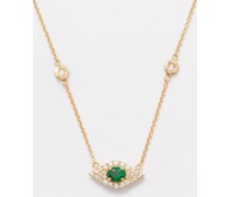 Evil Eye Diamond, Emerald & 14kt Gold Necklace