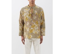 Daffodil-print Cotton-blend Habotai Tunic Shirt