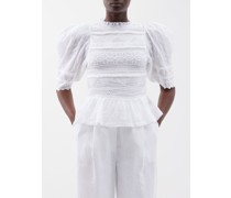 Olga Smocked Embroidered-cotton Top