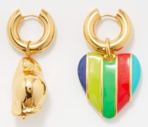 Mismatched Heart-charm Gold-plated Hoop Earrings