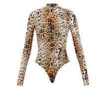 High-neck Leopard-print Jersey Bodysuit